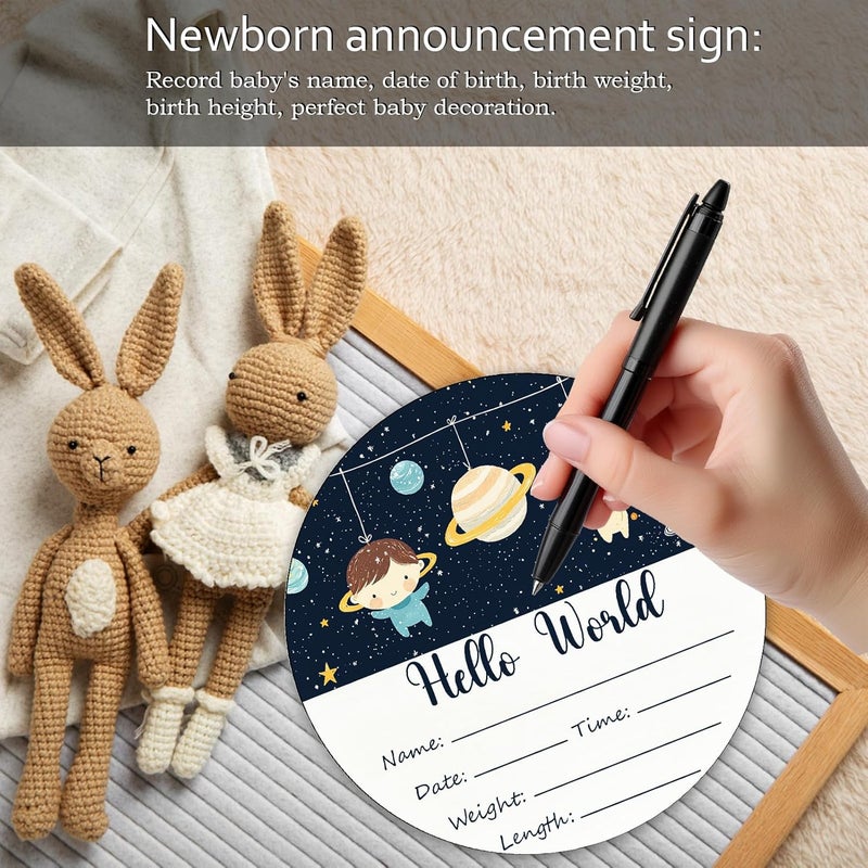 CLHHM Space Baby Name Announcement Sign Hello World Newborn Sign wooden Newbaby Gifts Nursery Wall Décor 5.9 Inch Baby Stats Board - Image 5